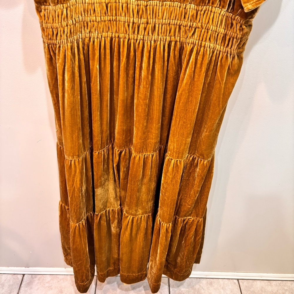 Anthropologie Somerset Velvet Edition Tiered Gold Maxi Dress Women’s 1X - Picture 10 of 15